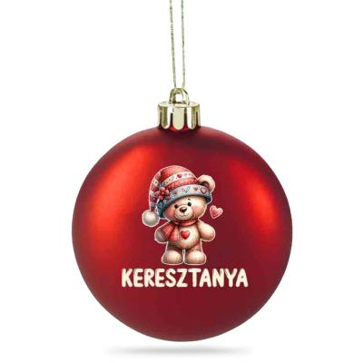 033 Matt Piros Karacsonyfadisz Karacsonyi Gomb Macis Keresztanya Felirattal