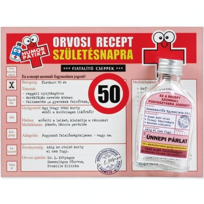 CQ06678 Vicces Orvosi Recept  Flaska 50 Szuletesnapra 20x15cm OB12160004