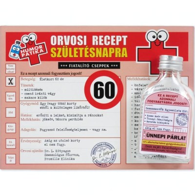 CQ06679 Vicces Orvosi Recept  Flaska 60 Szuletesnapra 20x15cm OB12160005