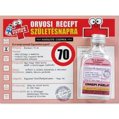 CQ06680 Vicces Orvosi Recept  Flaska 70 Szuletesnapra 20x15cm OB12160006