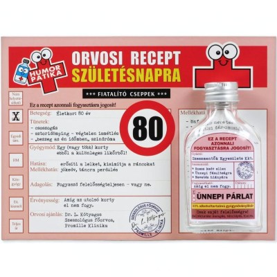 CQ06681 Vicces Orvosi Recept  Flaska 80 Szuletesnapra 20x15cm OB12160007