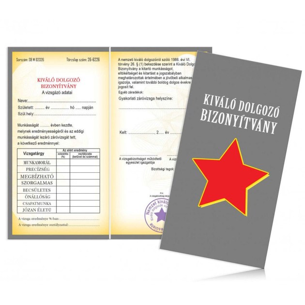 Bizonyitvany Biz049 Kivalo Dolgozo Bizonyitvany Ajandek Munkatarsnak