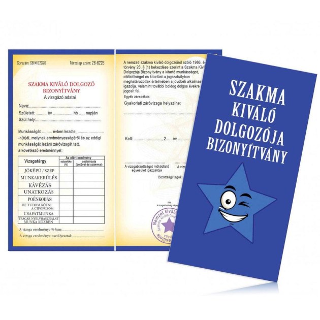 Bizonyitvany Biz050 Szakma Kivalo Dolgozoja Bizonyitvany Ajandek Munkatarsnak