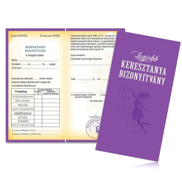 Bizonyitvany Biz061 Legjobb Keresztanya Bizonyitvany Ajandek Keresztanyanak