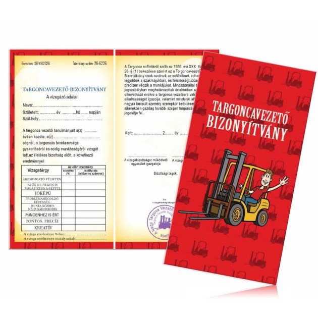 Bizonyitvany Biz091 Targoncavezeto Bizonyitvany Ajandek Targoncavezetoknek