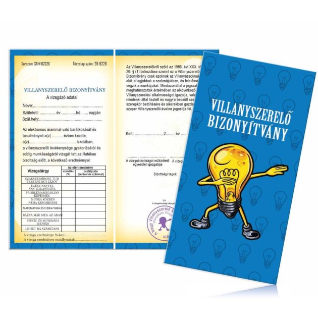 Bizonyitvany Biz093 Villanyszerelo Bizonyitvany Ajandek Villanyszerelonek