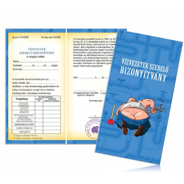 Bizonyitvany Biz094 Vizvezetek Szerelo Bizonyitvany Ajandek Vizvezetek Szereloknek