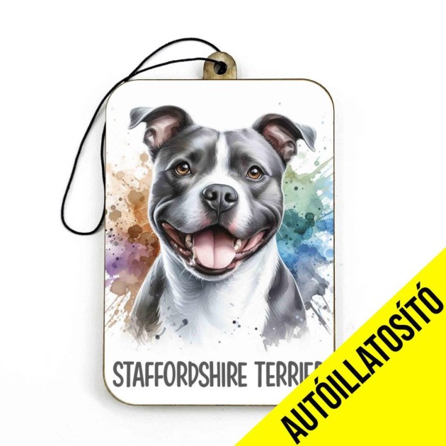 Ill061 Szurke Feher Staffordshire Terrier Autos Kiegeszito Kutyas Autoillatosito