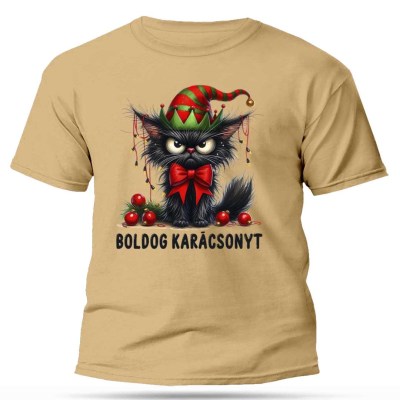 Karacsonyi Polo Vicces Karacsonyi Ajandek Px302 Merges Fekete Macska Boldog Karacsonyt Homok