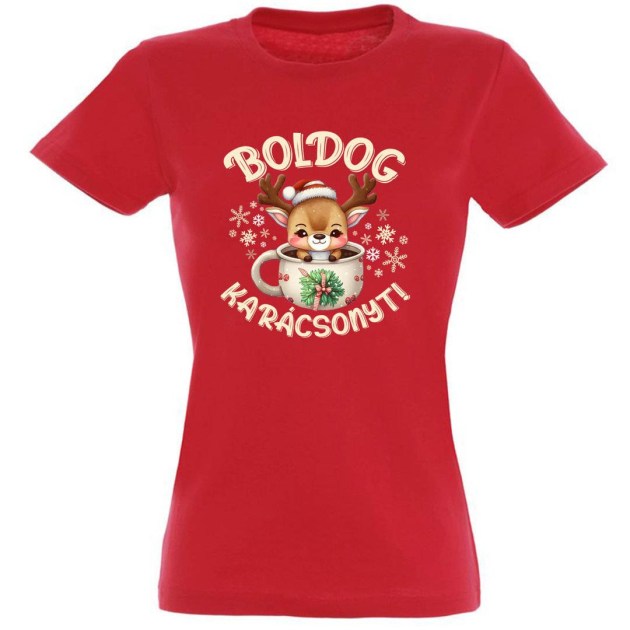 Noi Polo Pnx240 Boldog Karacsonyt Kis Szarvasos Piros