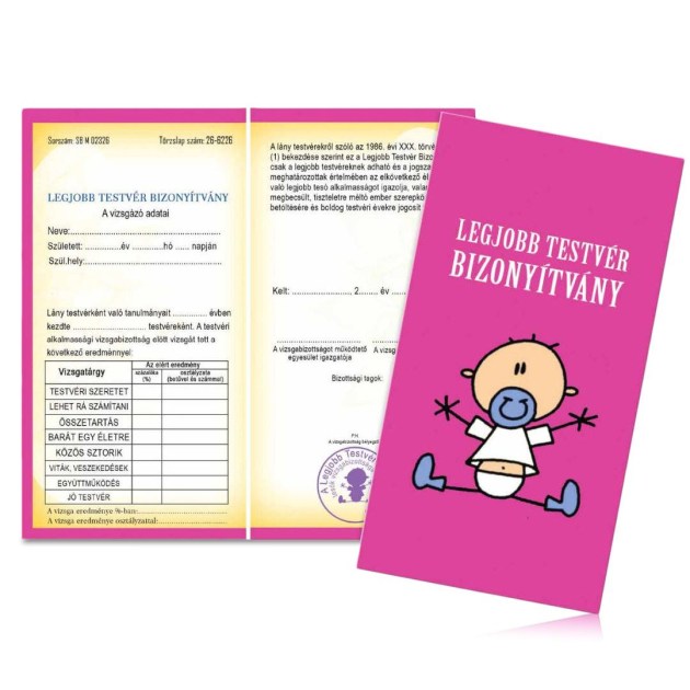Vicces Bizonyitvany Biz105 Legjobb Testver Lany Bizonyitvany Ajandek Testvernek